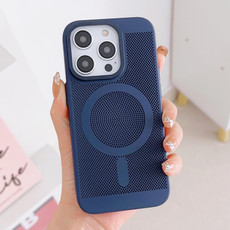 For iPhone 12 Pro Max Grid Cooling MagSafe Magnetic Phone Case(Navy Blue)