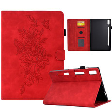 For Lenovo Tab P11 Pro Gen 2 Peony Butterfly Embossed Leather Tablet Case(Red)