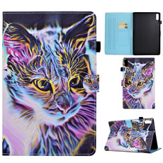 For Lenovo Tab M9 Sewing Thread Horizontal Painted Tablet Leather Case(Colored Cat)