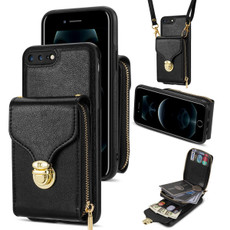 For iPhone 8 Plus / 7 Plus Zipper Hardware Card Wallet Phone Case(Black)