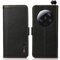 For Xiaomi 13 Ultra KHAZNEH Side-Magnetic Litchi Genuine Leather RFID Phone Case(Black)