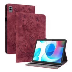 For Realme Pad Mini Butterfly Rose Embossed Leather Tablet Case(Red)