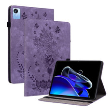For Realme Pad X Butterfly Rose Embossed Leather Tablet Case(Purple)