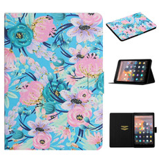 For Amazon Kindle Fire HD 8 (2020) Flower Pattern Horizontal Flip Leather Case with Card Slots & Holder(Pink Flower)