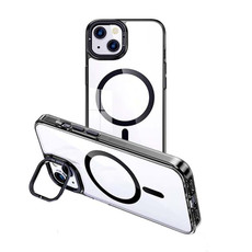 For iPhone 13 MagSafe Magnetic Invisible Holder Transparent Phone Case(Black)