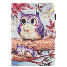 For Amazon Kindle Fire HD 8 (2020) 3D Painted Flat Leather Case with Card Slot & Wallet & Holder & Sleep / Wake-up Function(Purple Owl)