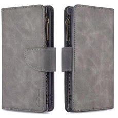 For iPhone XR Skin Feel Detachable Magnetic Zipper Horizontal Flip PU Leather Case with Multi-Card Slots & Holder & Wallet & Photo Frame & Lanyard(Grey)
