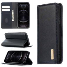 For iPhone 12 / 12 Pro 2 in 1 Detachable Magnetic Horizontal Flip Genuine Leather Case with Holder & Card Slots & Wallet(Black)