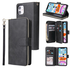 For iPhone 11 Zipper Wallet Bag Horizontal Flip PU Leather Case with Holder & 9 Card Slots & Wallet & Lanyard & Photo Frame(Black)