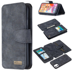 For iPhone 11 Detachable Frosted Magnetic Horizontal Flip Leather Case with Card Slots & Holder & Zipper Wallet & Photo Frame (Black Blue)