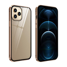 For iPhone 12 Pro Max Double Sides Tempered Glass Magnetic Adsorption Metal Frame Anti-peep Screen Case(Gold)