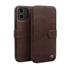 For iPhone 12 mini QIALINO Business Magnetic Horizontal Flip Leather Case with Card Slots & Wallet (Dark Brown)