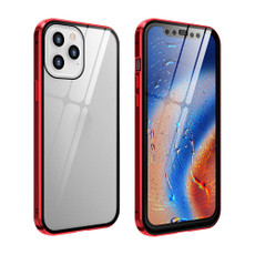 For iPhone 12 / 12 Pro Double Sides Tempered Glass Magnetic Adsorption Metal Frame HD Screen Case(Red)