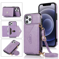 For iPhone 12 Pro Max Multi-functional Cross-body Card Bag TPU+PU Back Cover Case with Holder & Card Slot & Wallet(Purple)