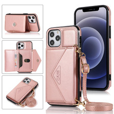 For iPhone 12 Pro Max Multi-functional Cross-body Card Bag TPU+PU Back Cover Case with Holder & Card Slot & Wallet(Rose Gold)