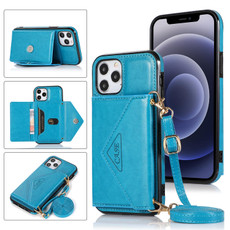 For iPhone 12 mini Multi-functional Cross-body Card Bag TPU+PU Back Cover Case with Holder & Card Slot & Wallet (Blue)