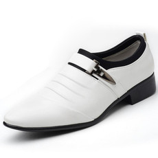Men Set Business Dress Shoes PU Leather Pointed Toe Oxfords Shoes, Size:47(White)