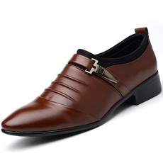 Men Set Business Dress Shoes PU Leather Pointed Toe Oxfords Shoes, Size:48(Brown)