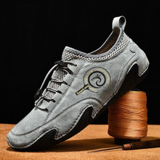 Spring And Summer Men Casual Breathable Peas Shoes Leather Pigskin Lazy Sneakers, Size: 38(Gray)