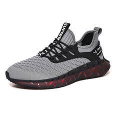 Men Lightweight Breathable Mesh Sneakers Flying Woven Casual Running Shoes, Size: 44(Plus Velvet Winter Gray)