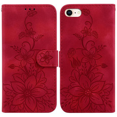 For iPhone SE 2022 / SE 2020 / 8 Lily Embossed Leather Phone Case(Red)