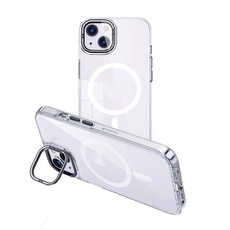 For iPhone 14 MagSafe Magnetic Invisible Holder Transparent Phone Case(Silver)
