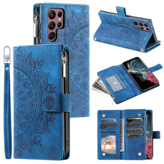For Samsung Galaxy S22 Ultra 5G Multi-Card Totem Zipper Leather Phone Case(Blue) For Samsung Galaxy S22 Ultra 5G Multi-Card Totem Zipper Leather Phone Case(Blue)