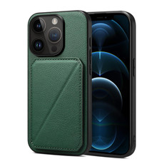 For iPhone 12 Pro Max Imitation Calfskin Leather Back Phone Case with Holder(Green) For iPhone 12 Pro Max Imitation Calfskin Leather Back Phone Case with Holder(Green)