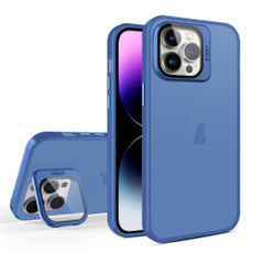 For iPhone 15 Pro Skin Feel Lens Holder Translucent Phone Case(Royal Blue)