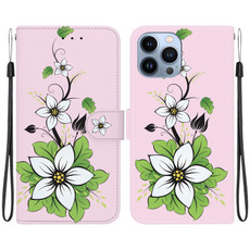 For iPhone 13 Pro Crystal Texture Colored Drawing Leather Phone Case(Lily)
