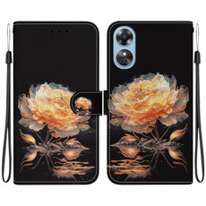 For OPPO A17 / A17K Crystal Texture Colored Drawing Leather Phone Case(Gold Peony)