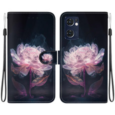For OPPO Reno7 5G Global Crystal Texture Colored Drawing Leather Phone Case(Purple Peony)