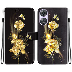 For OPPO A78 4G Crystal Texture Colored Drawing Leather Phone Case(Gold Butterfly Rose)