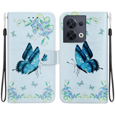 For OPPO Reno8 5G Crystal Texture Colored Drawing Leather Phone Case(Blue Pansies)