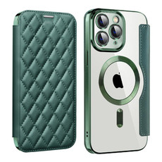 For iPhone 11 Pro Max Shield Magsafe RFID Anti-theft Rhombus Leather Phone Case(Green) For iPhone 11 Pro Max Shield Magsafe RFID Anti-theft Rhombus Leather Phone Case(Green)