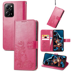 For xiaomi Poco X5 Pro Four-leaf Clasp Embossed Leather Phone Case(Magenta)