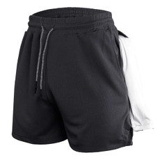 Mens Quick Dry Athletic Shorts Single Layer 5 / 10 Pants With Towel Hanging, Size: M(Black)