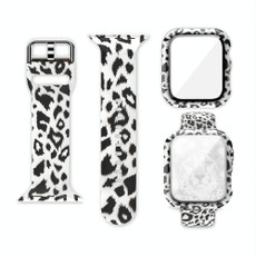 Silicone Printing Integrated Watch Case Watch Band For Apple Watch Series 3 & 2 & 1 42mm(White-haired Leopard)