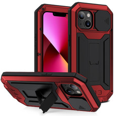 For iPhone 13 R-JUST Sliding Camera Shockproof Life Waterproof Dust-proof Metal + Silicone Protective Case with Holder(Red)