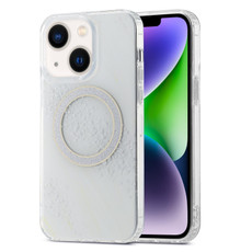 For iPhone 15 Plus Dual-side IMD Marble Magsafe Phone Case(White)