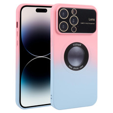 For iPhone 14 Pro Gradient Silicone Shockproof Magsafe Phone Case with Lens Film(Pink Blue) For iPhone 14 Pro Gradient Silicone Shockproof Magsafe Phone Case with Lens Film(Pink Blue)