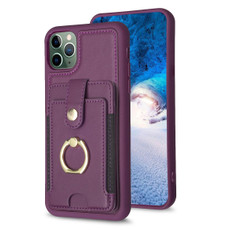 For iPhone 11 Pro BF27 Metal Ring Card Bag Holder Phone Case(Dark Purple)