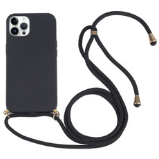 For iPhone 15 Pro Wheat Straw TPU Shockproof Phone Case with Neck Lanyard(Black) For iPhone 15 Pro Wheat Straw TPU Shockproof Phone Case with Neck Lanyard(Black)