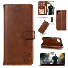 For Samsung Galaxy A12 Embossed Happy Cat Pattern Horizontal Flip Leather Case with Holder & Card Slots & Wallet(Brown)
