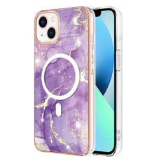 For iPhone 14 Marble Pattern Dual-side IMD Magsafe TPU Phone Case(Purple 002)