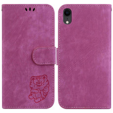 For iPhone XR Little Tiger Embossed Leather Phone Case(Rose Red)