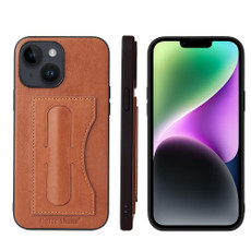 For iPhone 15 Fierre Shann Holder Back Cover PU Phone Case(Brown) For iPhone 15 Fierre Shann Holder Back Cover PU Phone Case(Brown)