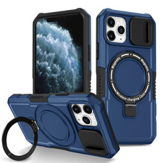 For iPhone 11 Pro Sliding Camshield Magsafe Holder TPU Hybrid PC Phone Case(Royal Blue)