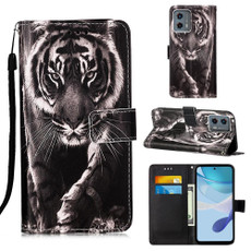 For Motorola Moto G 5G 2023 Colored Drawing Pattern Plain Weave Leather Phone Case(Black And White Tiger) For Motorola Moto G 5G 2023 Colored Drawing Pattern Plain Weave Leather Phone Case(Black And White Tiger)