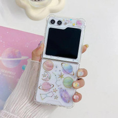For Samsung Galaxy  Z Flip4 Cosmic Star Glitter Epoxy TPU Phone Case(Transparent planet)
